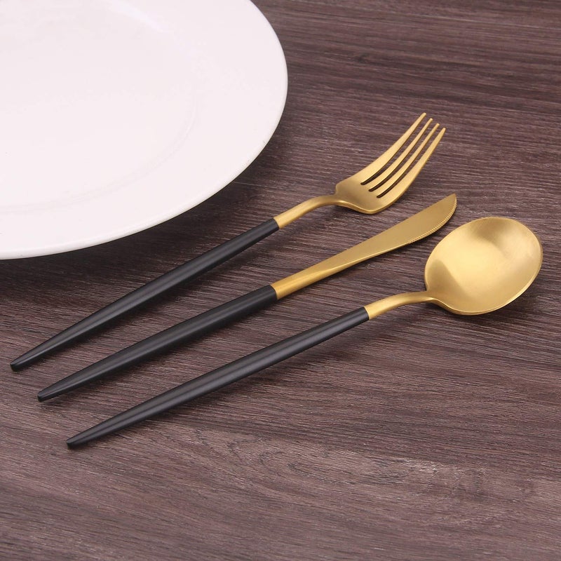 Bysta Matte Gold Silverware Set with black handle, Bysta 20-Piece Stainless Steel Flatware Set, Kitchen Utensil Set Service for 4, Tableware Cutlery Set for Home and Restaurant, Dishwasher Safe - Image 5